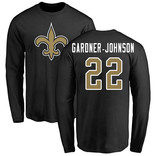 Men New Orleans Saints Black Chauncey Gardner Johnson Name and Number Logo NFL Football #22 Long Sleeve T Shirt->new orleans saints->NFL Jersey